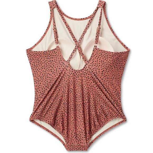 3/$60 Kona Sol Spotted High Neck Ruched Full Coverage One Piece Swimsuit SZ L - Picture 6 of 8